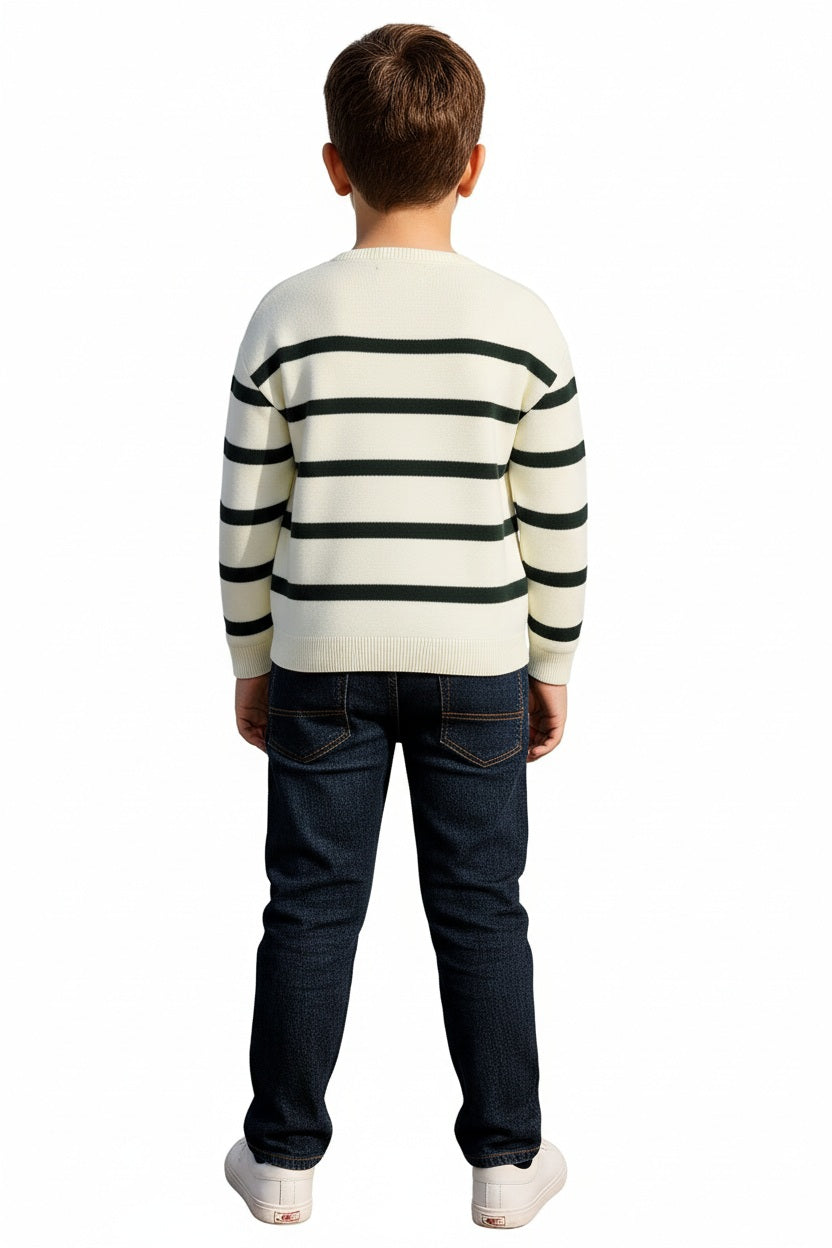 Boys Round Neck Striped Pullover Sweater