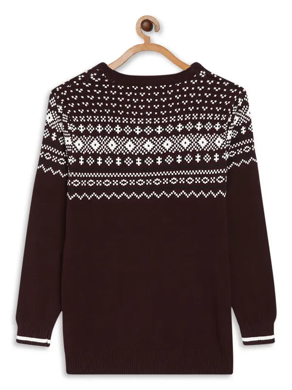 Octave Boys Burgundy White Printed Cotton Pullover