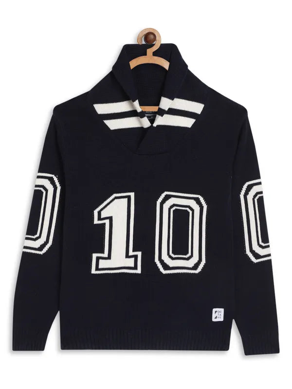 Octave Boys Navy Blue White Typography Printed Pullover