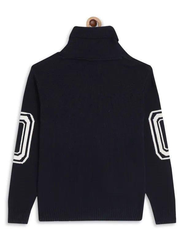 Octave Boys Navy Blue White Typography Printed Pullover