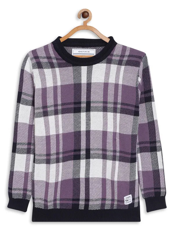 Octave Boys Purple White Checked Cotton Pullover