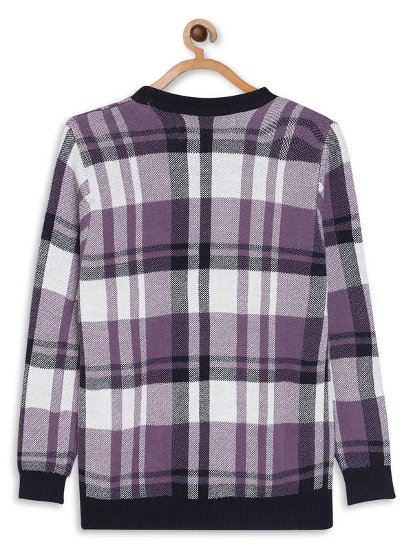 Octave Boys Purple White Checked Cotton Pullover