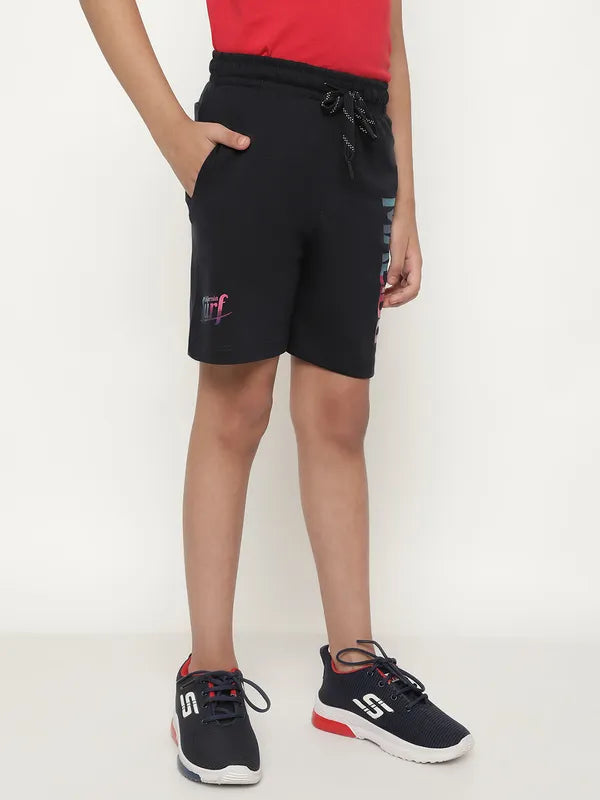 Octave Boys Typography Printed Mid Rise Knitted Cotton Sports Shorts