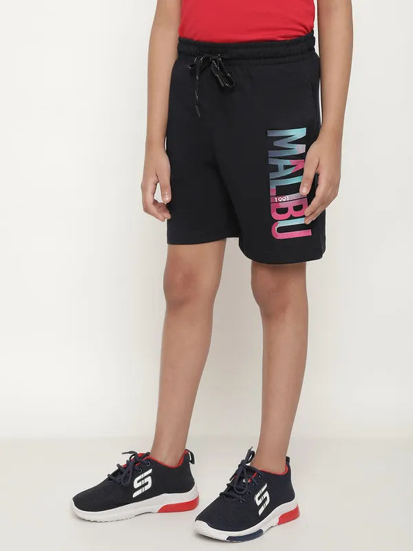 Octave Boys Typography Printed Mid Rise Knitted Cotton Sports Shorts