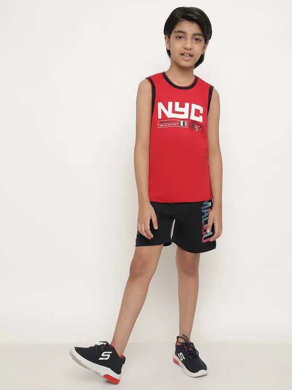 Octave Boys Typography Printed Mid Rise Knitted Cotton Sports Shorts