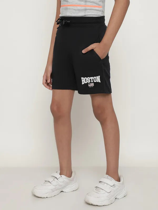 Octave Boys Typography Printed Mid Rise Cotton Shorts