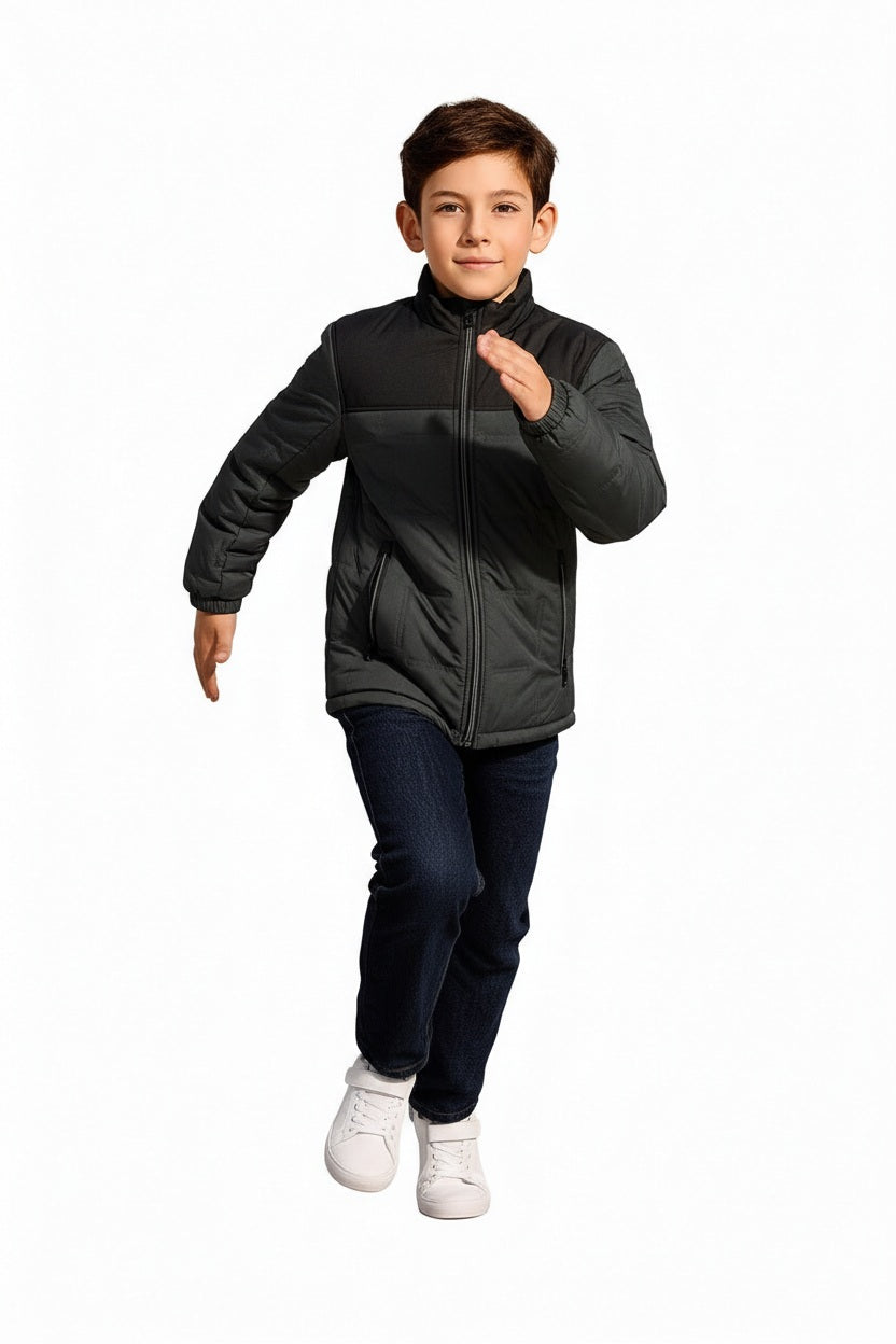 Boys Colourblocked Mandarin Neck Puffer Jacket