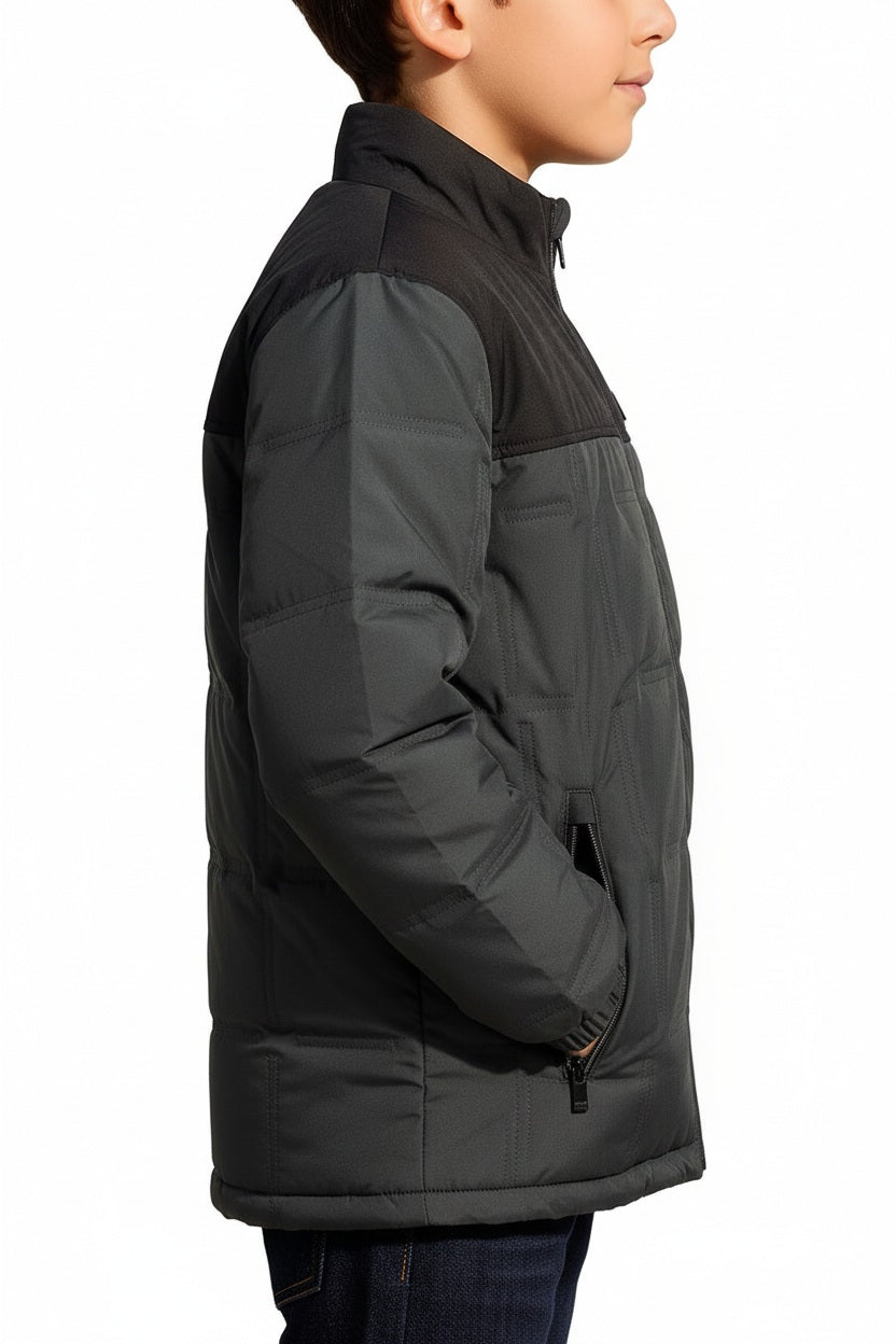 Boys Colourblocked Mandarin Neck Puffer Jacket