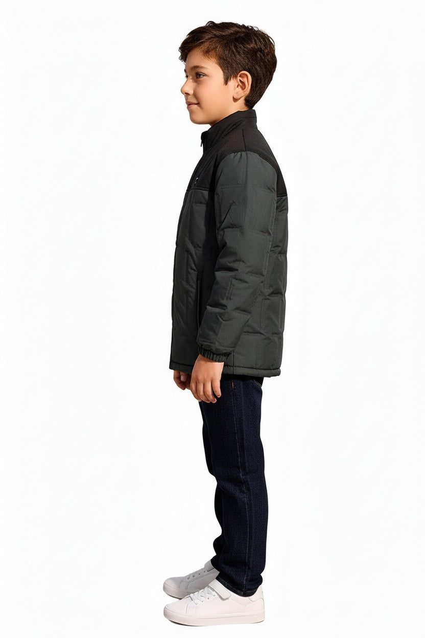 Boys Colourblocked Mandarin Neck Puffer Jacket