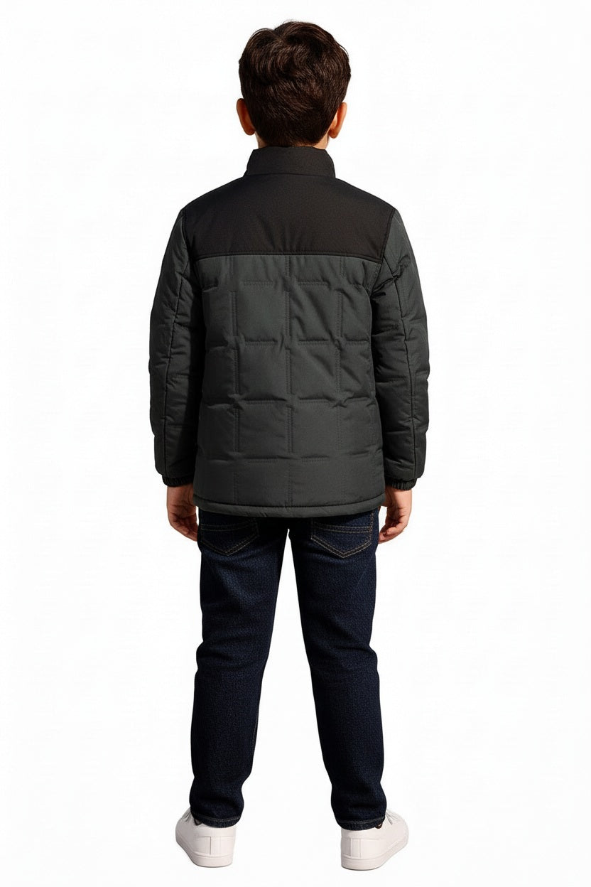 Boys Colourblocked Mandarin Neck Puffer Jacket