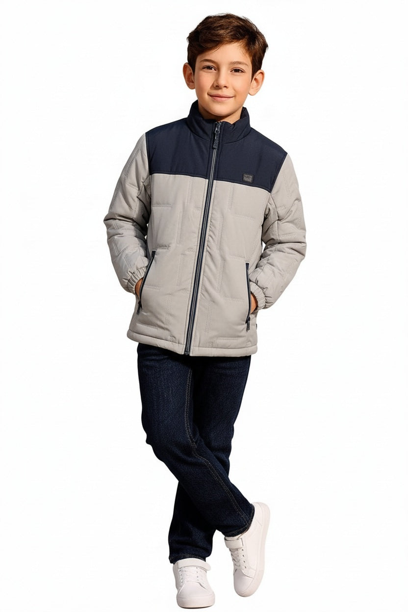 Boys Colourblocked Mandarin Neck Puffer Jacket