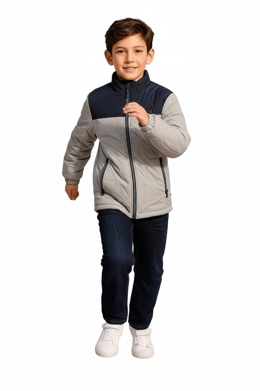Boys Colourblocked Mandarin Neck Puffer Jacket
