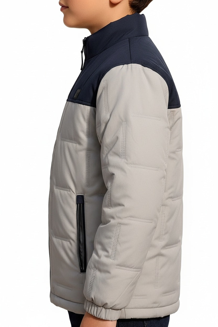 Boys Colourblocked Mandarin Neck Puffer Jacket