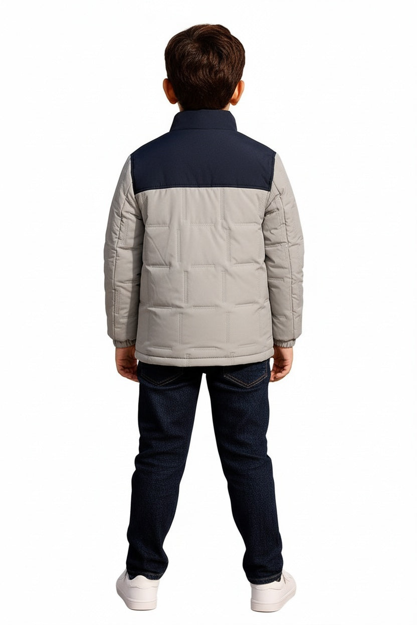 Boys Colourblocked Mandarin Neck Puffer Jacket