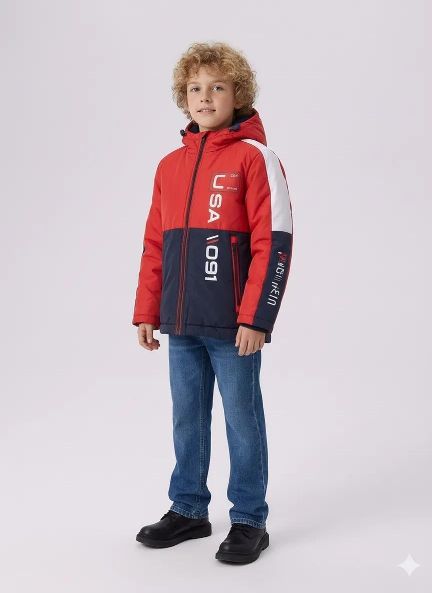 Boys Typography Colourblocked Puffer Jacket