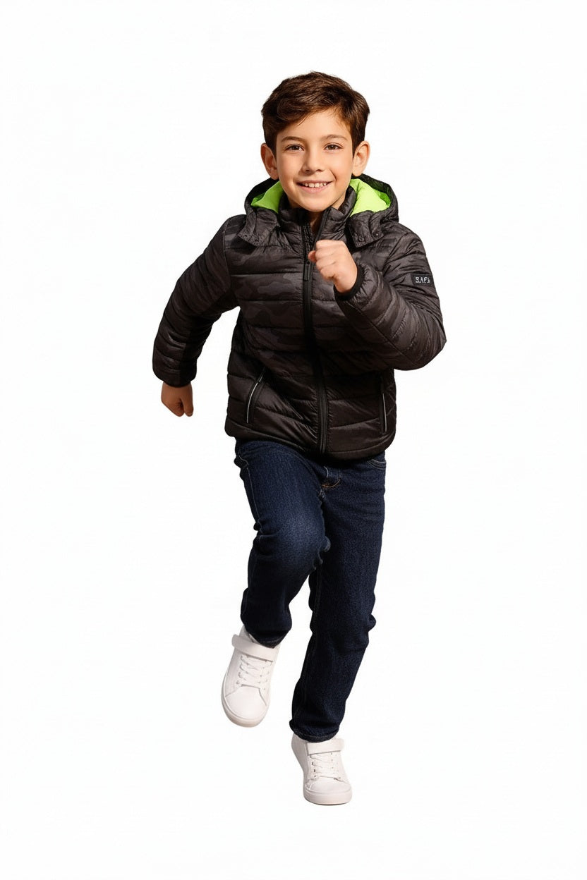Boys Camouflage Colourblocked Lightweight Puffer Jacket