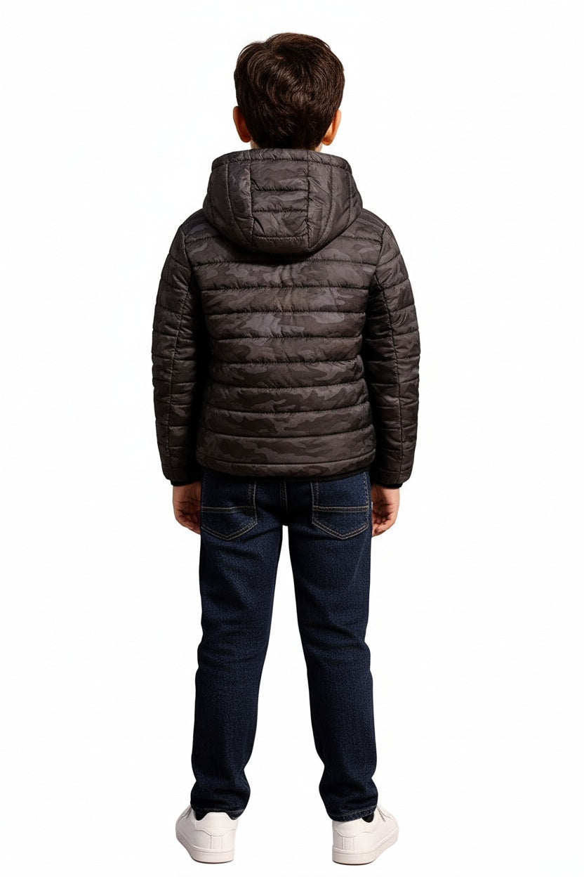 Boys Camouflage Colourblocked Lightweight Puffer Jacket