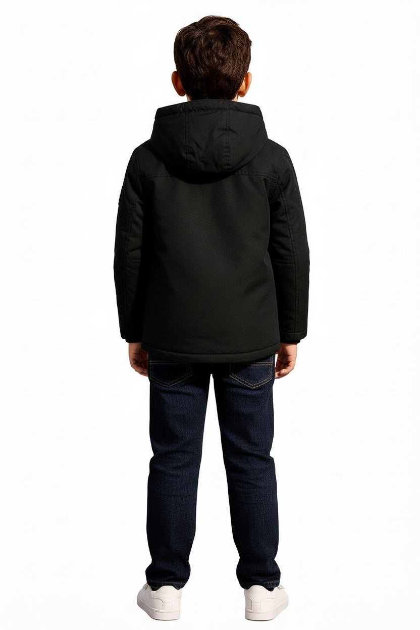 Boys Hooded Solid Puffer Jacket