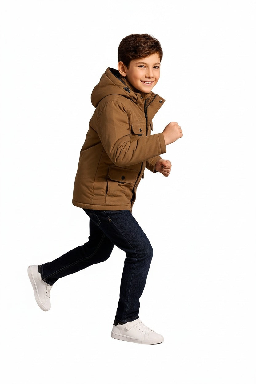 Boys Hooded Solid Puffer Jacket