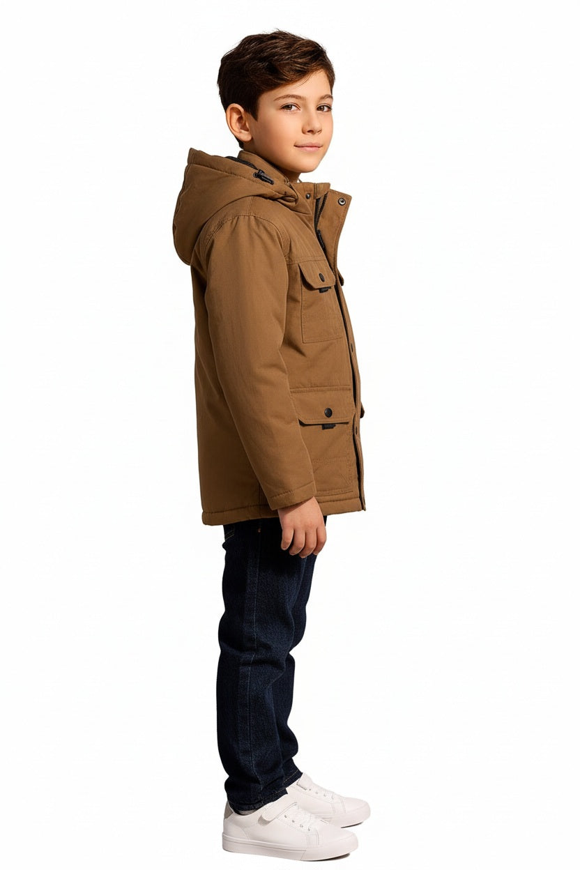 Boys Hooded Solid Puffer Jacket