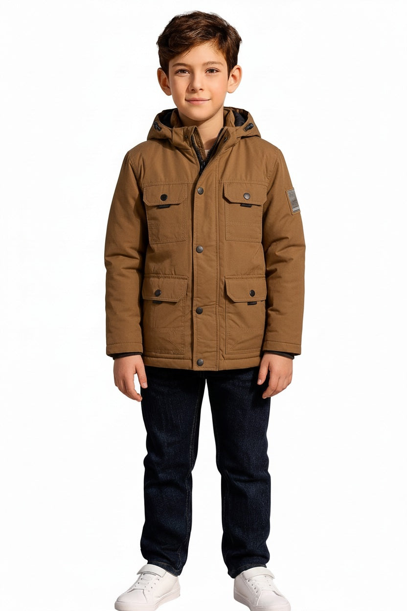 Boys Hooded Solid Puffer Jacket