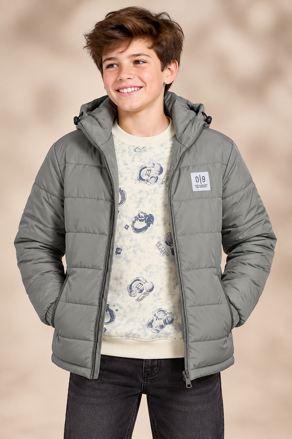 Junior Boys Woven Puffer Jacket – Regular Fit Hooded Full-Zip Quilted Winter Jacket