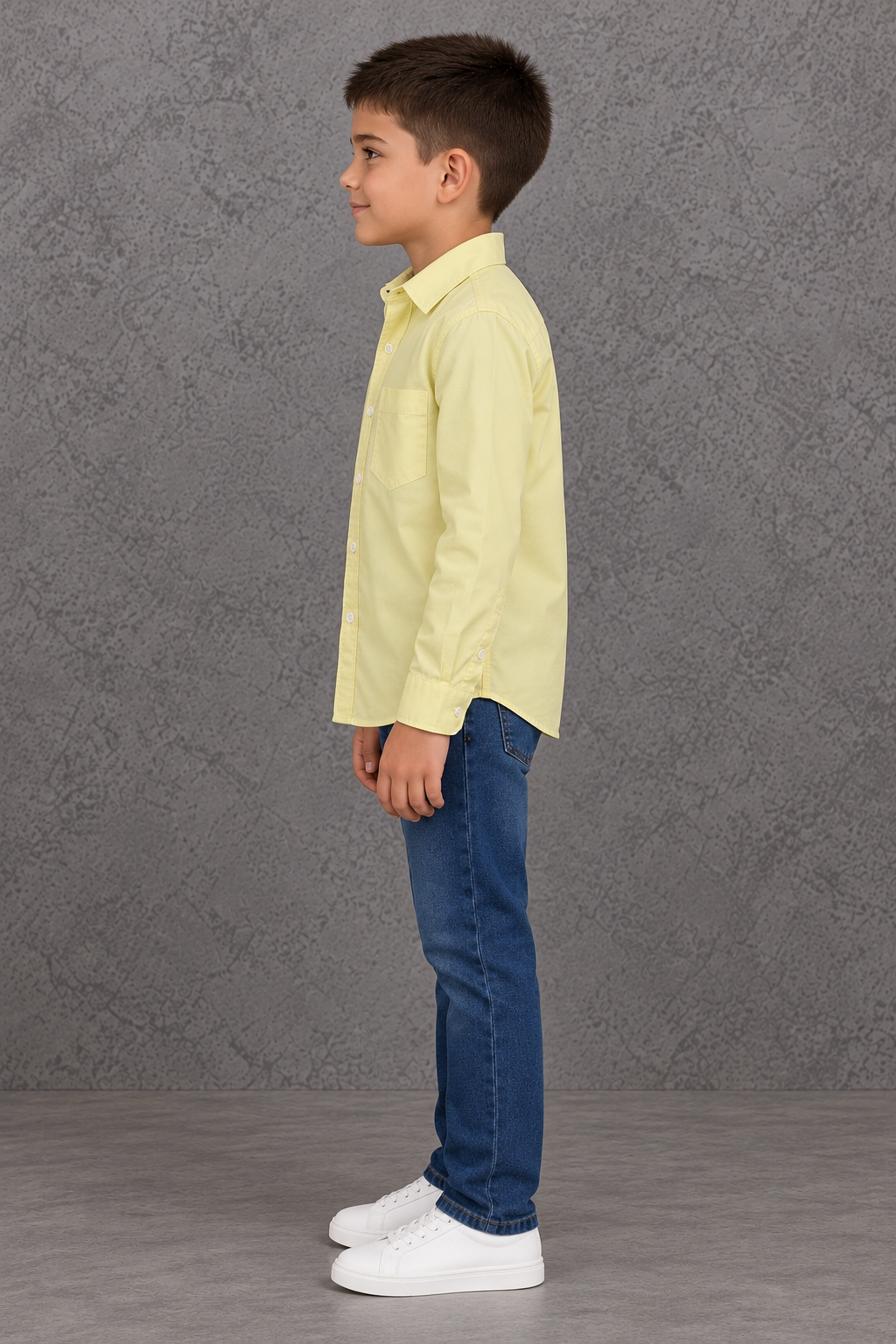 Junior Boy Lemon Oxford Shirt – Full Sleeve Button-Front Shirt with Chest Pocket