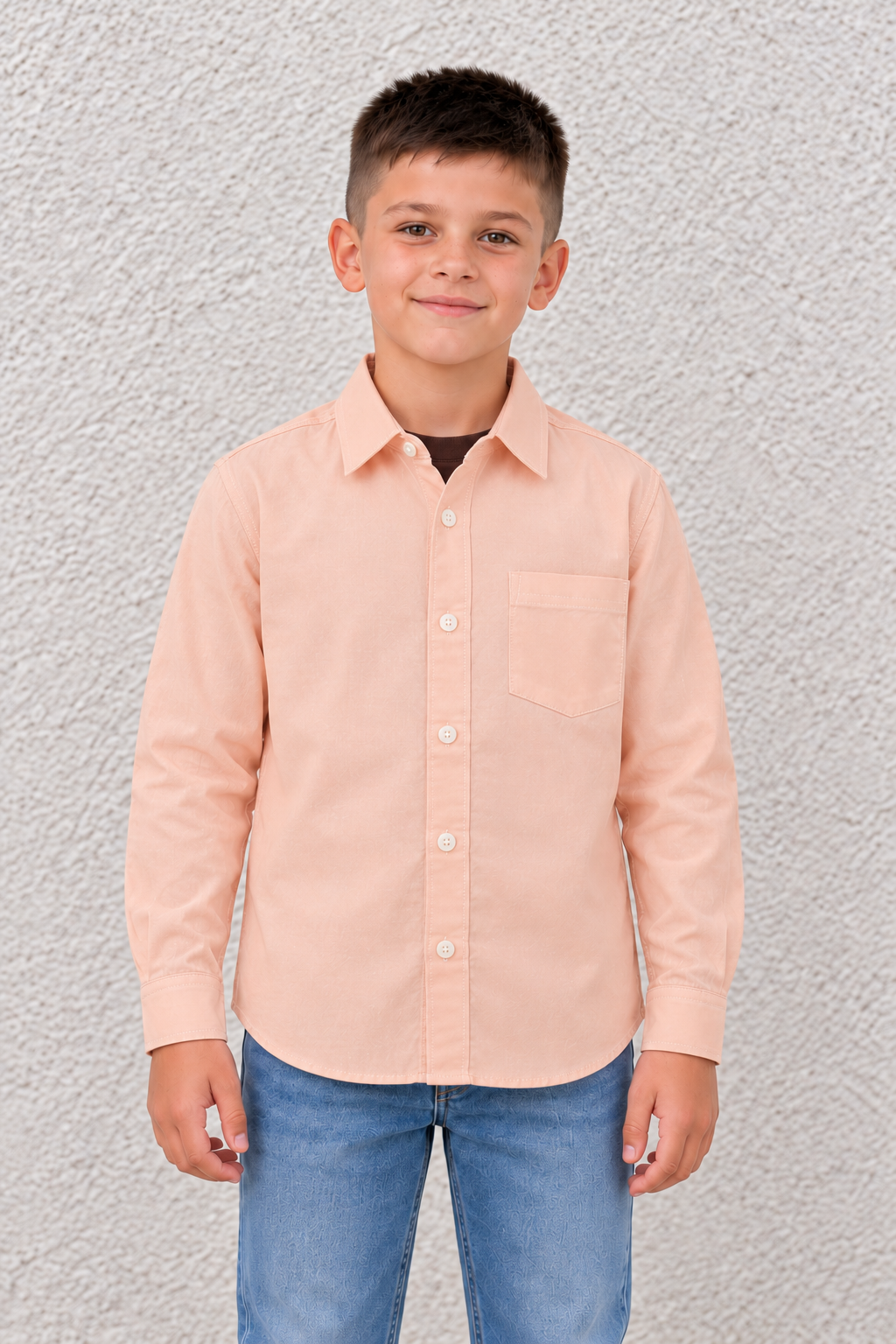 Junior Boy Orange Oxford Shirt – Full Sleeve Button-Front Shirt with Chest Pocket