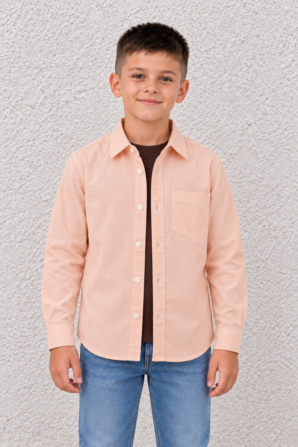 Junior Boy Orange Oxford Shirt – Full Sleeve Button-Front Shirt with Chest Pocket