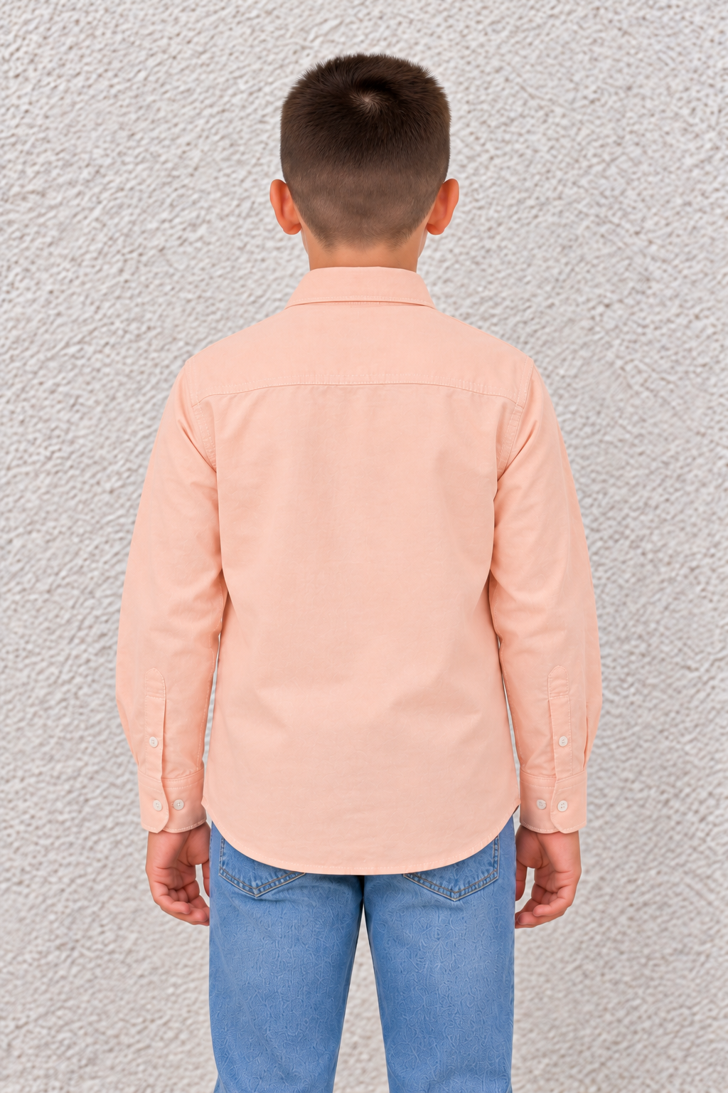 Junior Boy Orange Oxford Shirt – Full Sleeve Button-Front Shirt with Chest Pocket