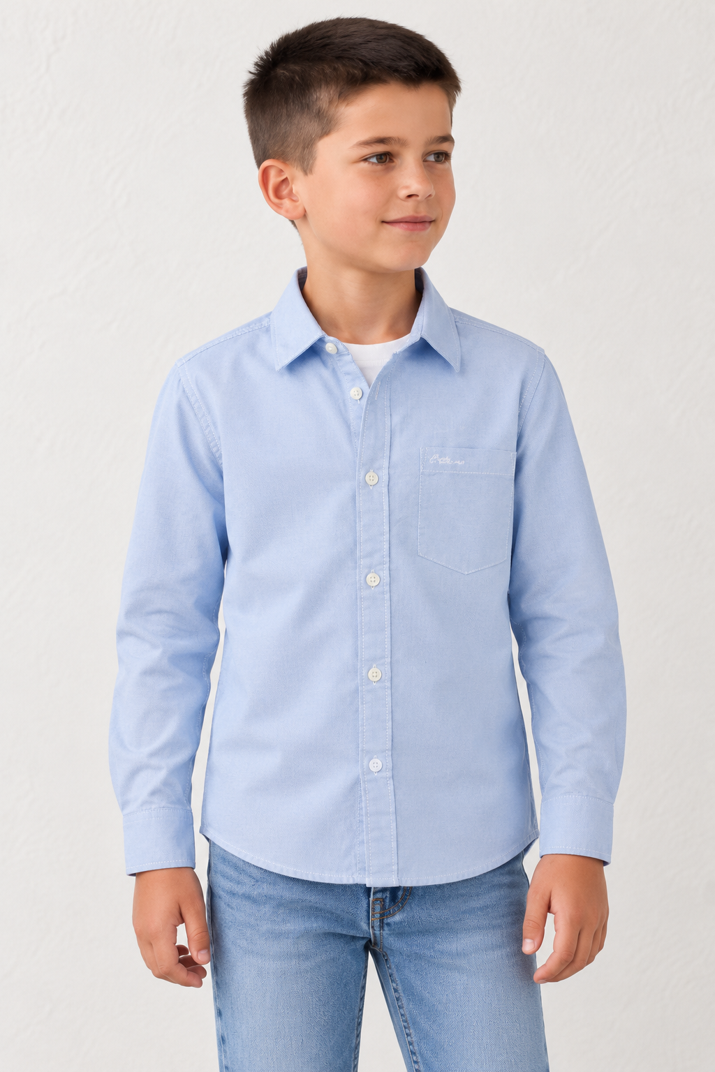 Junior Boy Oxford Full Sleeve Shirt | Premium Cotton Oxford Sky Casual Shirt for Boys