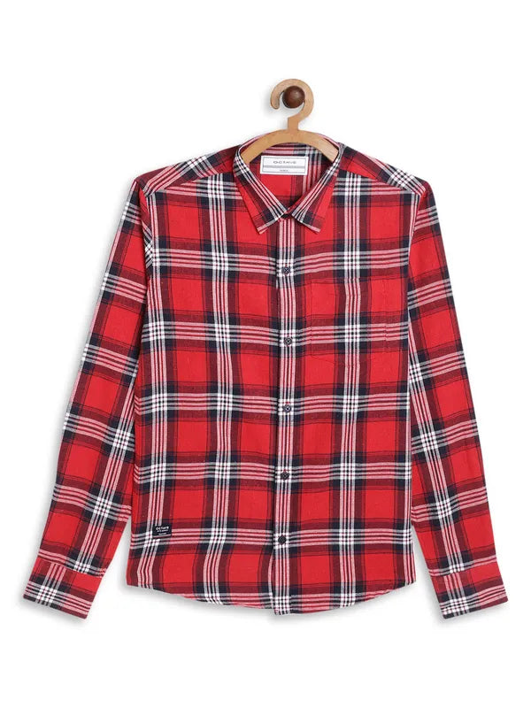 Octave Boys Red White Tartan Checked Casual Shirt