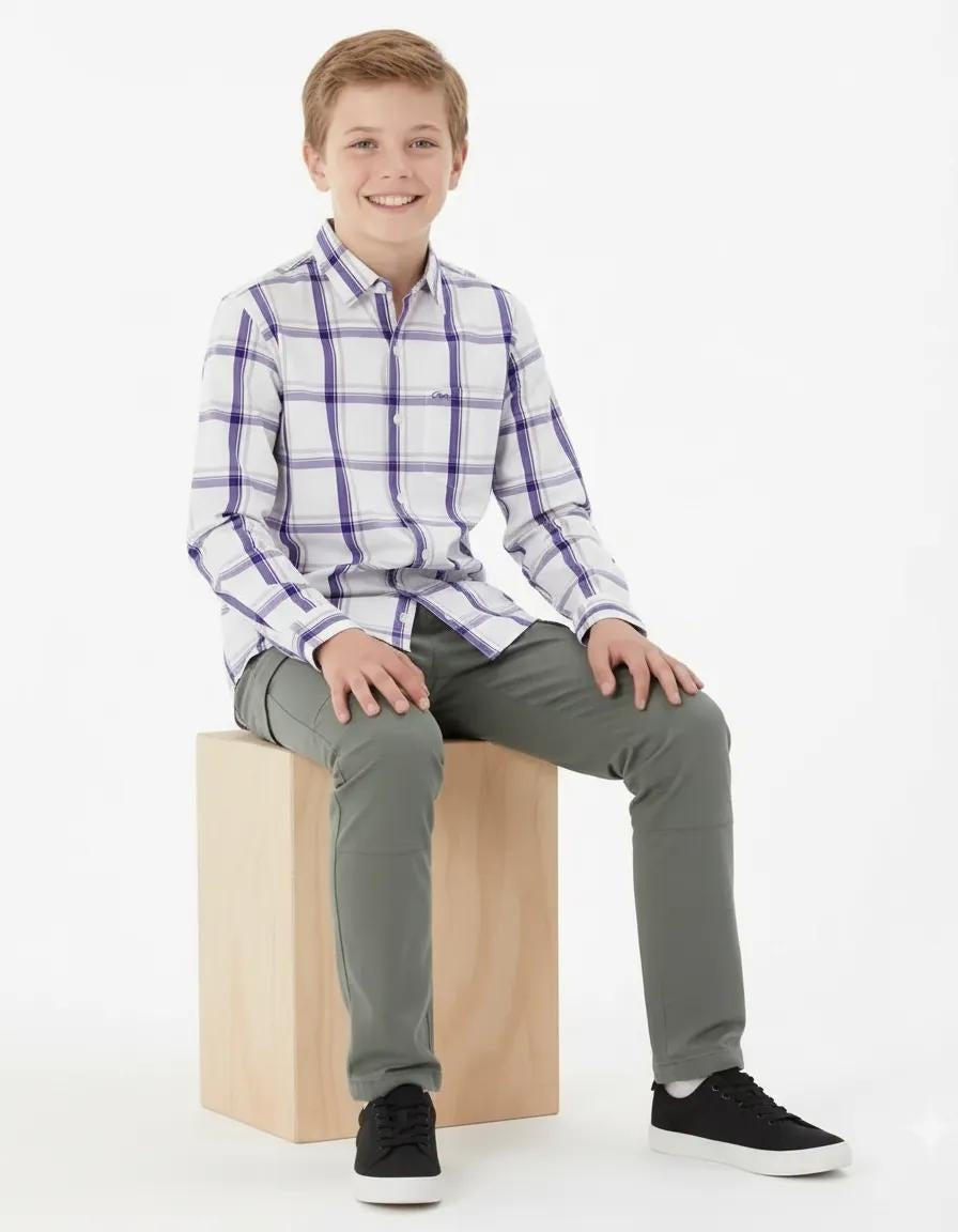 Boy Checked Polo Neck Shirt