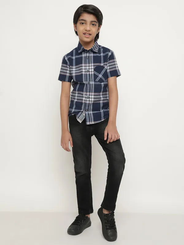 Octave Boys Blue Tartan Checks Opaque Checked Casual Shirt