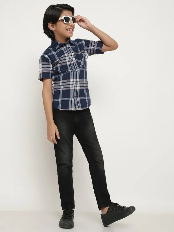 Octave Boys Blue Tartan Checks Opaque Checked Casual Shirt