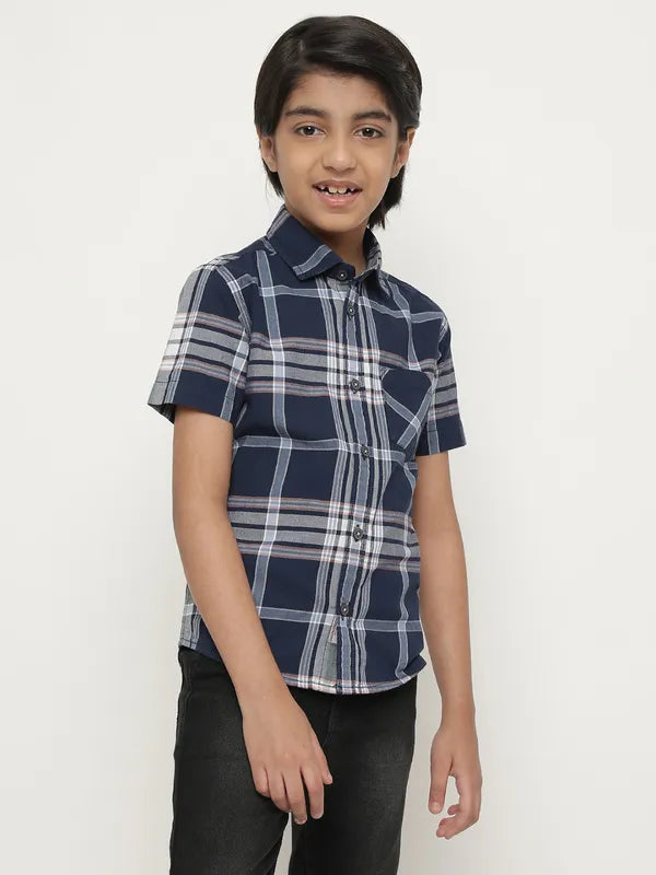Octave Boys Blue Tartan Checks Opaque Checked Casual Shirt