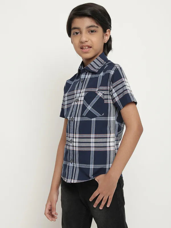 Octave Boys Blue Tartan Checks Opaque Checked Casual Shirt