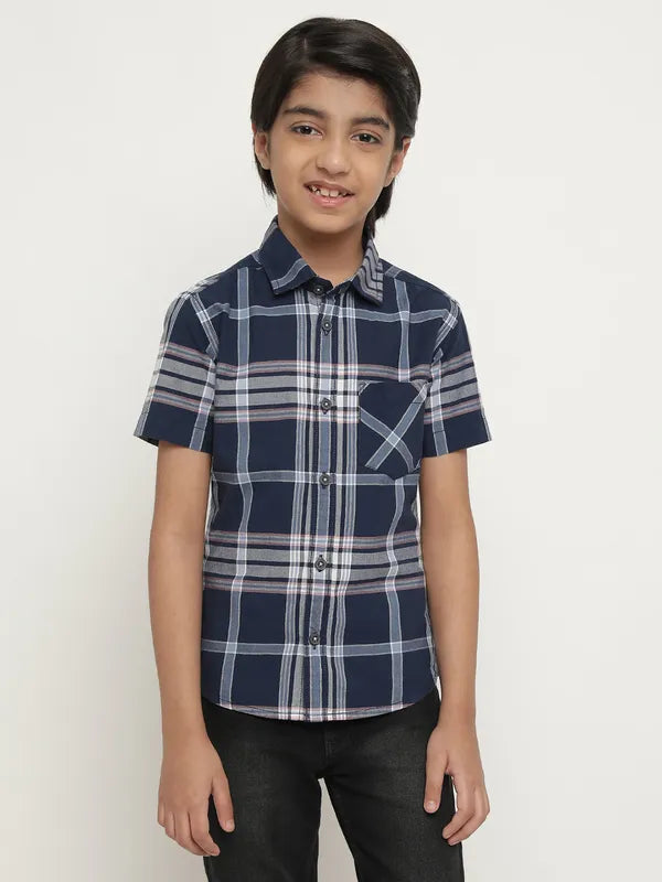 Octave Boys Blue Tartan Checks Opaque Checked Casual Shirt