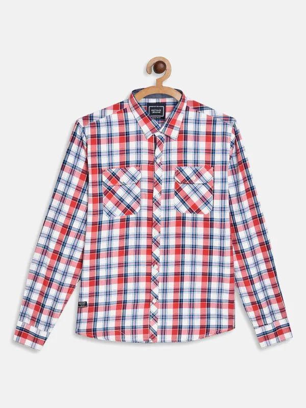 Octave Boys Maroon White Checked Casual Shirt