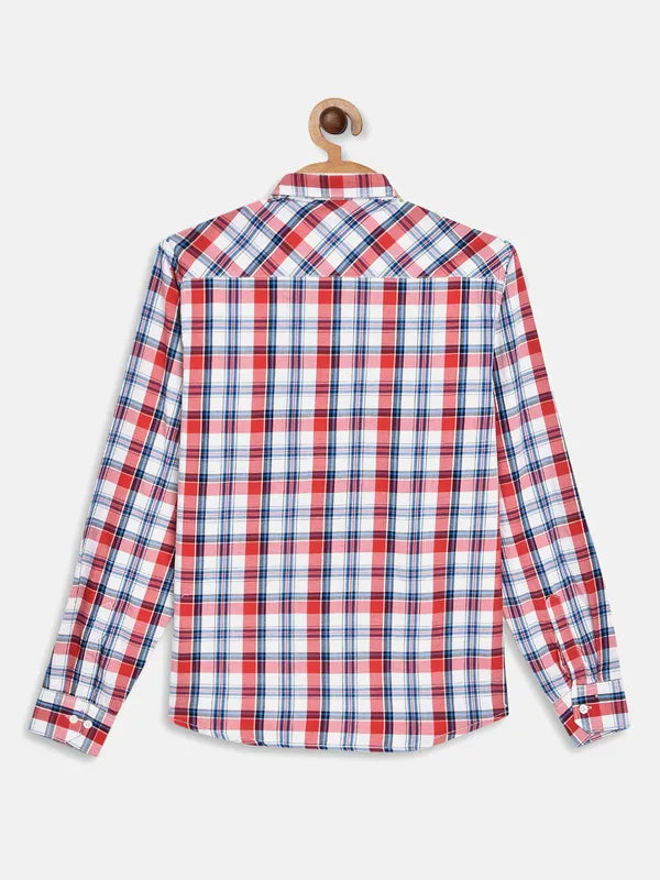 Octave Boys Maroon White Checked Casual Shirt