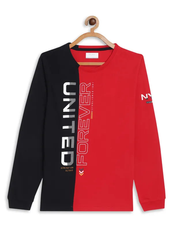 Octave Boys Red Black Typography Colourblocked T-Shirt