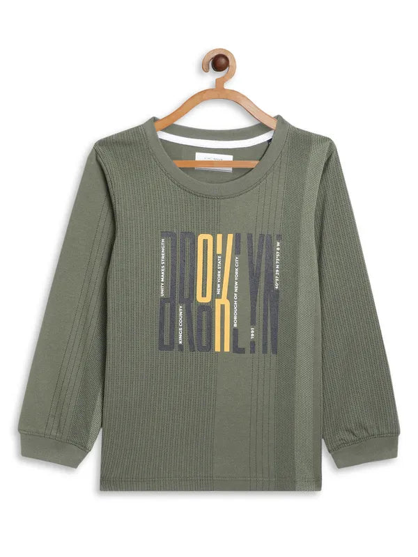 Octave Boys Olive Green Printed Cotton T-Shirt