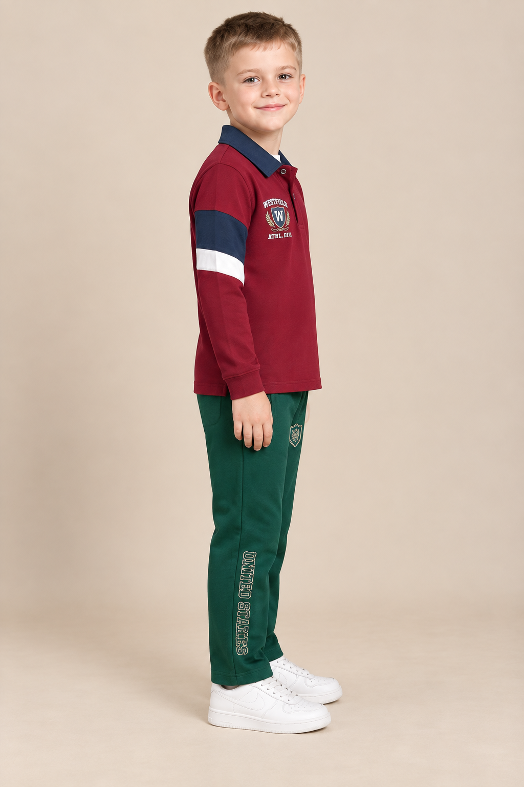 Junior Boys Merlot Cut & Sew Cotton Sinker Full Sleeve Polo T-Shirt – Regular Fit