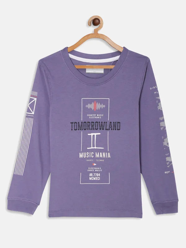 Octave Boys Purple Typography Printed T-Shirt