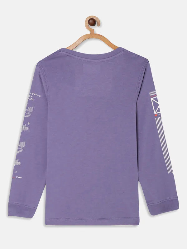 Octave Boys Purple Typography Printed T-Shirt