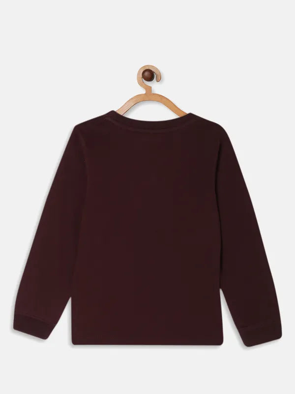 Octave Boys Maroon Typography Printed Cotton T-Shirt