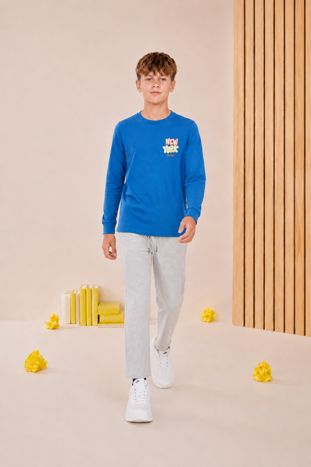 Junior Boys High Tide Cotton Sinker Full Sleeve Pre-Winter T-Shirt – Regular Fit Graphic Round Neck Tee