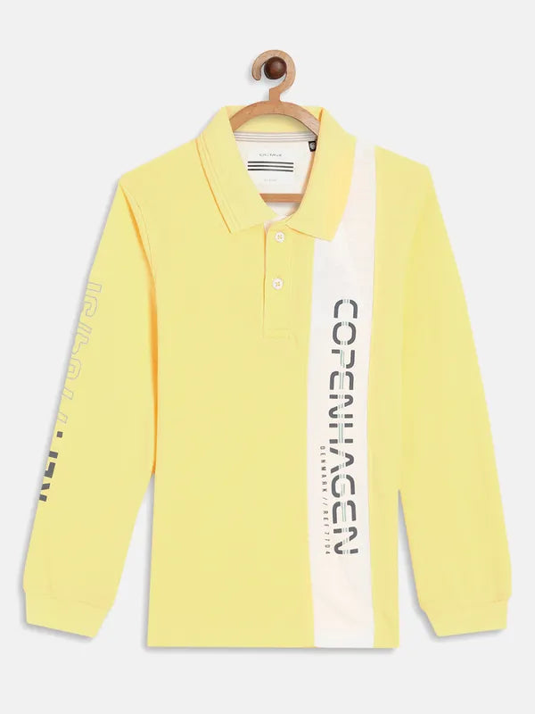 Typography Print Polo Neck T-Shirt