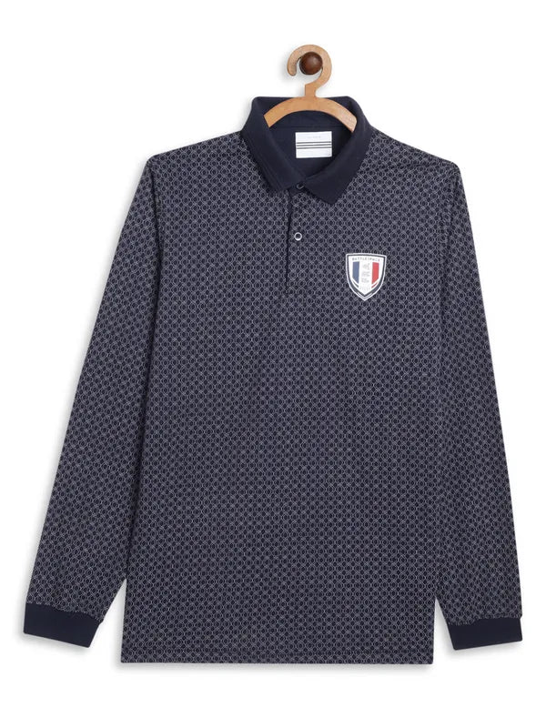 Octave Boys Navy Blue Printed Polo Collar T-Shirt