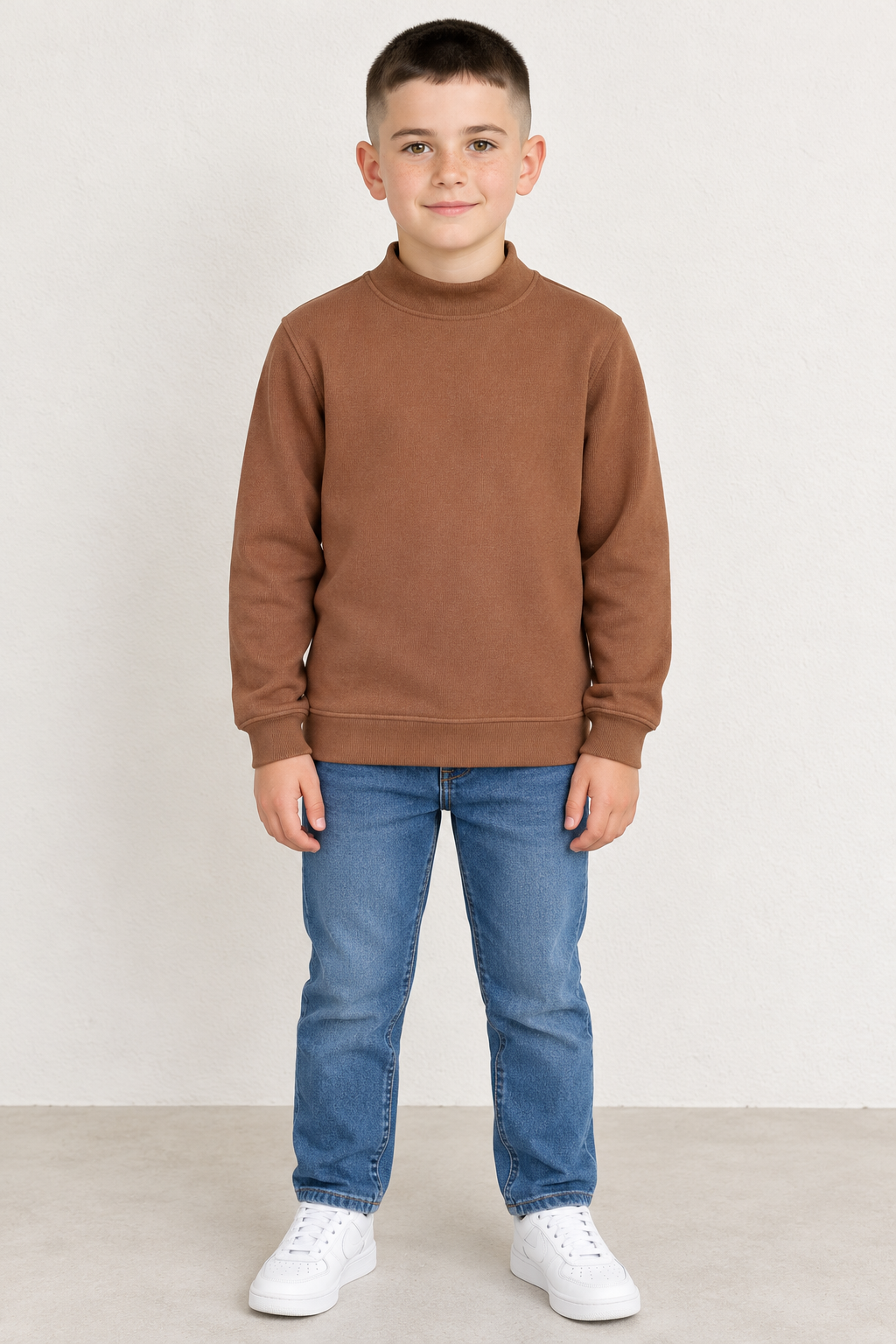 Junior Boys’ Ultra Warm Lightweight Knitted Mock Neck Sweatshirt – Brown